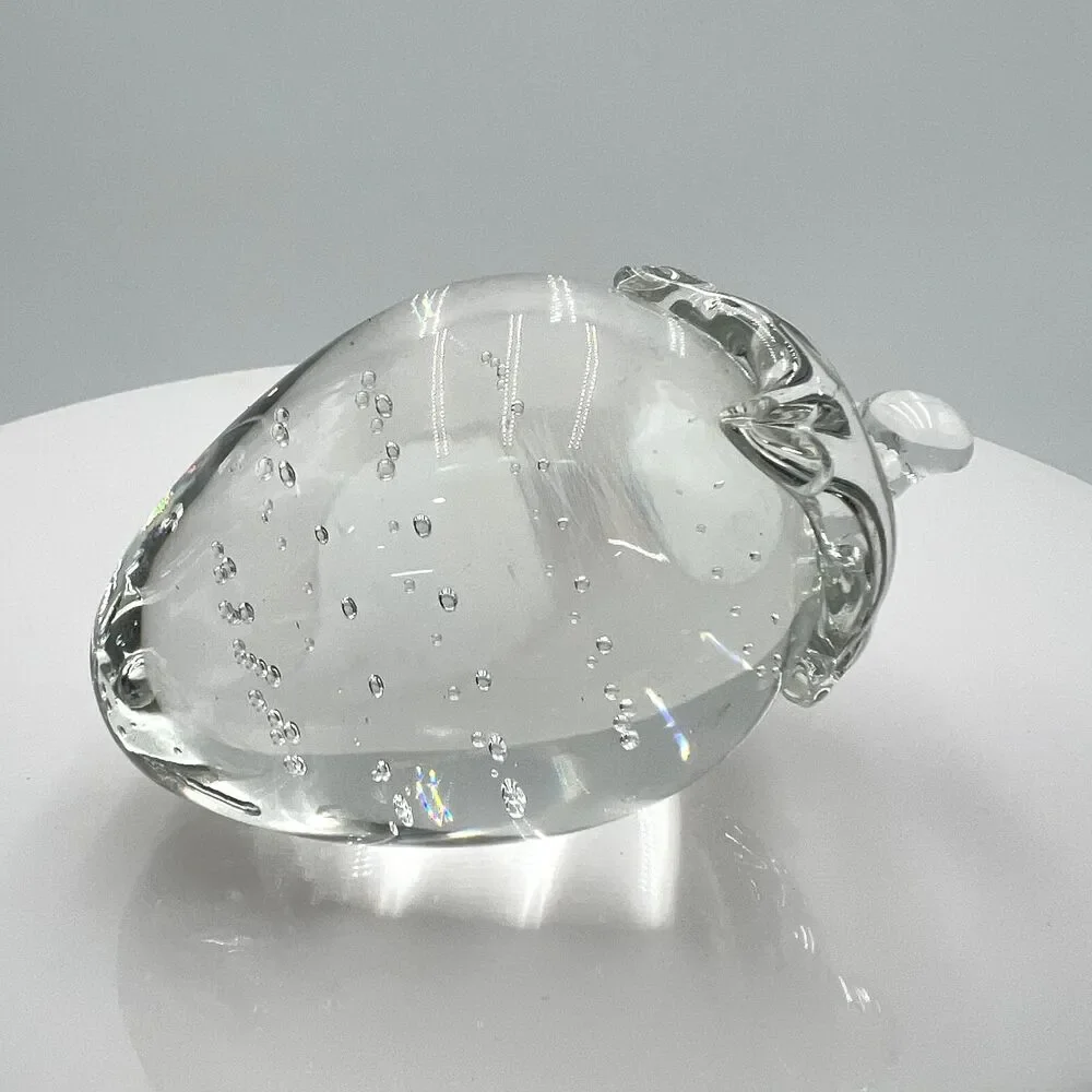 Strawberry Clear Art Glass with Controlled Bubbles Paperweight